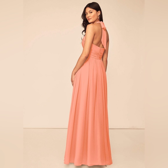 Azazie Bridesmaid Halter with pockets - Veronica in Sunset (orange/peach) Color - Picture 2 of 7